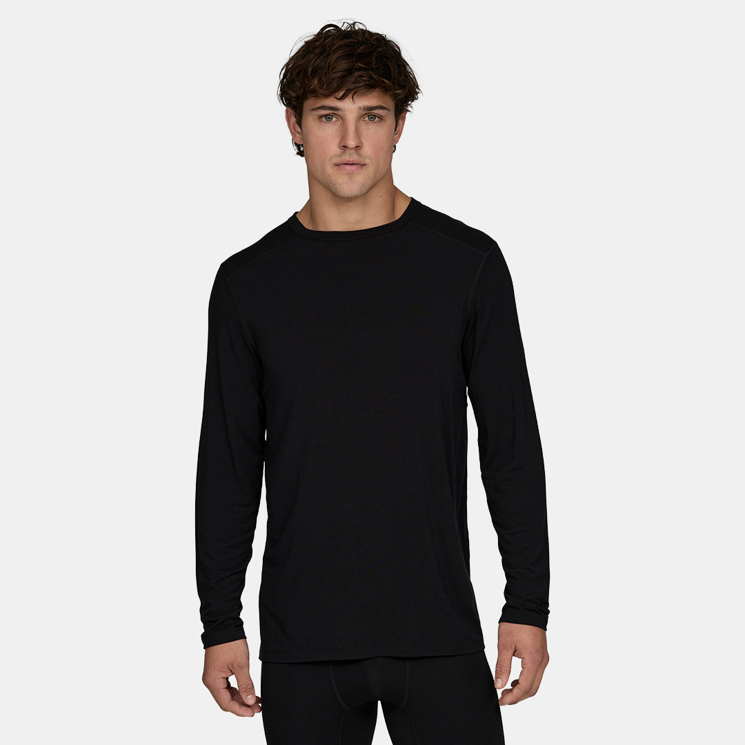 Mens Merino Lightweight Base Layer Crew – Black