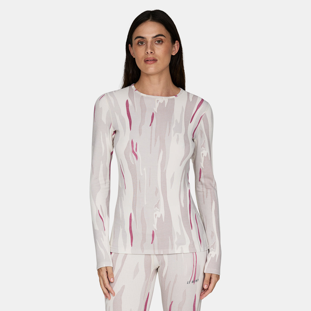 Womens Merino Heavyweight Grid Fleece Base Layer Crew – Pearl Snow Gum